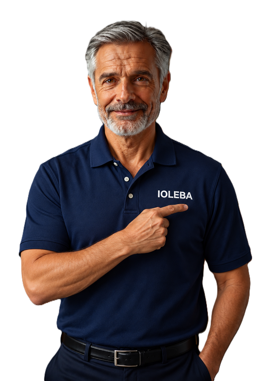 Professor Guy pointing toward the IOLEBA free language offer